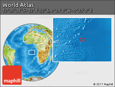 Physical Location Map of the Area around 12° 22' 13" S, 0° 4' 30" E