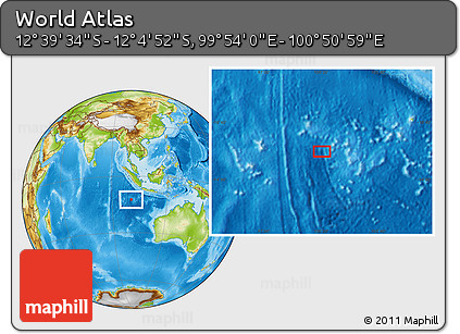 Physical Location Map of the Area around 12° 22' 13" S, 100° 22' 30" E