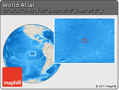 Shaded Relief Location Map of the Area around 12° 22' 13" S, 100° 13' 29" W