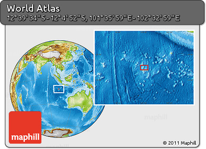Physical Location Map of the Area around 12° 22' 13" S, 102° 4' 29" E