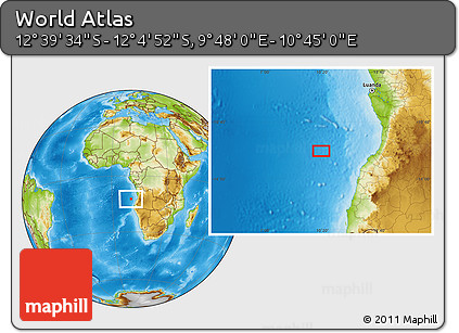 Physical Location Map of the Area around 12° 22' 13" S, 10° 16' 30" E
