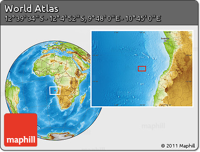 Physical Location Map of the Area around 12° 22' 13" S, 10° 16' 30" E