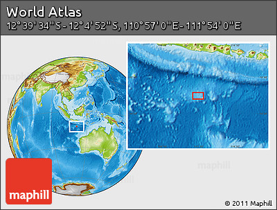 Physical Location Map of the Area around 12° 22' 13" S, 111° 25' 30" E