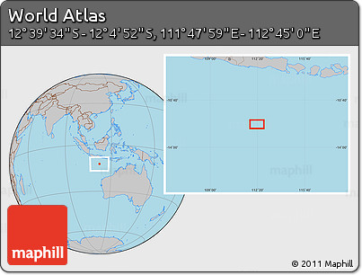Gray Location Map of the Area around 12° 22' 13" S, 112° 16' 30" E