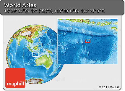 Physical Location Map of the Area around 12° 22' 13" S, 113° 58' 29" E