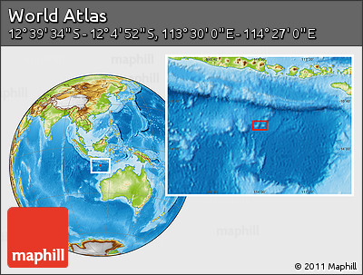 Physical Location Map of the Area around 12° 22' 13" S, 113° 58' 29" E