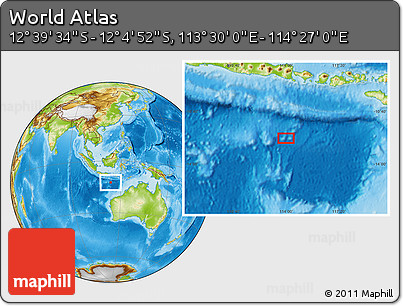 Physical Location Map of the Area around 12° 22' 13" S, 113° 58' 29" E