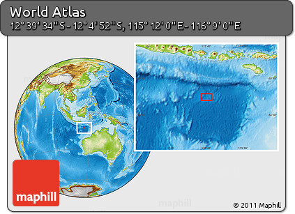 Physical Location Map of the Area around 12° 22' 13" S, 115° 40' 30" E