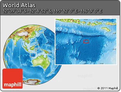 Physical Location Map of the Area around 12° 22' 13" S, 115° 40' 30" E