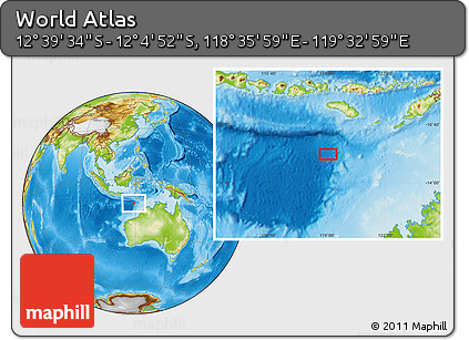 Physical Location Map of the Area around 12° 22' 13" S, 119° 4' 29" E