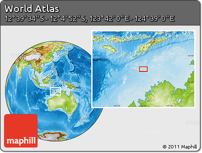Physical Location Map of the Area around 12° 22' 13" S, 124° 10' 30" E
