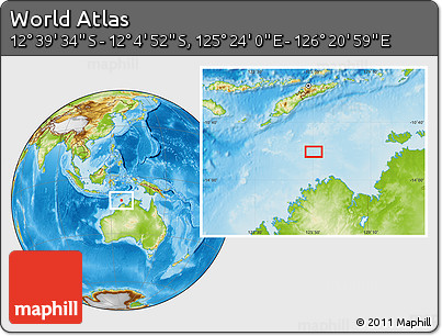 Physical Location Map of the Area around 12° 22' 13" S, 125° 52' 30" E