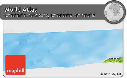 Physical Panoramic Map of the Area around 12° 22' 13" S, 12° 49' 29" E