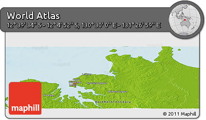 Physical Panoramic Map of the Area around 12° 22' 13" S, 130° 58' 29" E