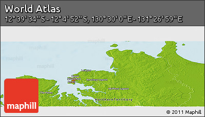 Physical Panoramic Map of the Area around 12° 22' 13" S, 130° 58' 29" E