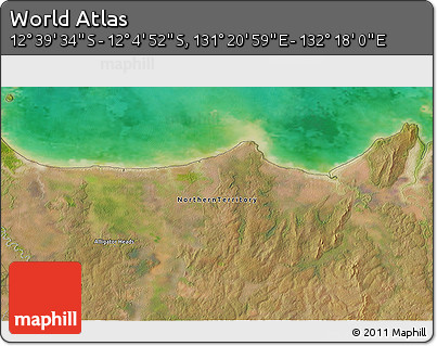 Satellite 3D Map of the Area around 12° 22' 13" S, 131° 49' 29" E