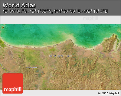 Satellite 3D Map of the Area around 12° 22' 13" S, 131° 49' 29" E