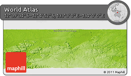 Physical Panoramic Map of the Area around 12° 22' 13" S, 133° 31' 30" E