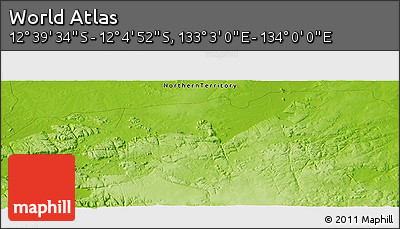 Physical Panoramic Map of the Area around 12° 22' 13" S, 133° 31' 30" E