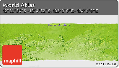 Physical Panoramic Map of the Area around 12° 22' 13" S, 133° 31' 30" E