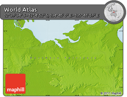 Physical Map of the Area around 12° 22' 13" S, 135° 13' 29" E