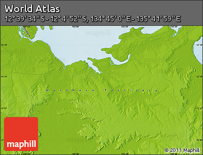 Physical Map of the Area around 12° 22' 13" S, 135° 13' 29" E