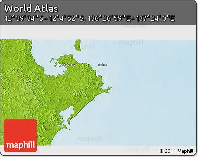 Physical 3D Map of the Area around 12° 22' 13" S, 136° 55' 30" E
