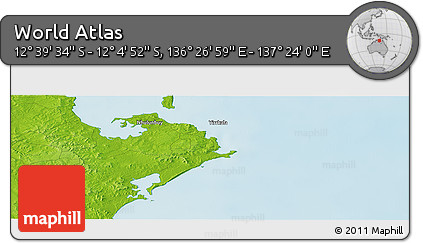 Physical Panoramic Map of the Area around 12° 22' 13" S, 136° 55' 30" E