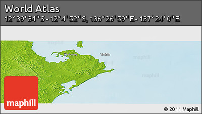 Physical Panoramic Map of the Area around 12° 22' 13" S, 136° 55' 30" E
