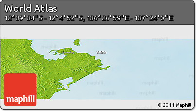 Physical Panoramic Map of the Area around 12° 22' 13" S, 136° 55' 30" E