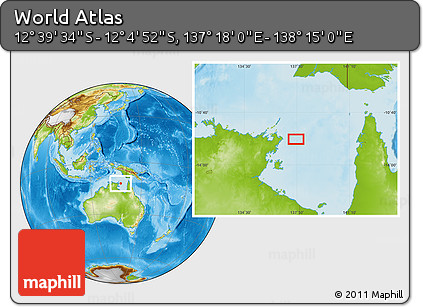 Physical Location Map of the Area around 12° 22' 13" S, 137° 46' 30" E