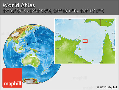 Physical Location Map of the Area around 12° 22' 13" S, 137° 46' 30" E