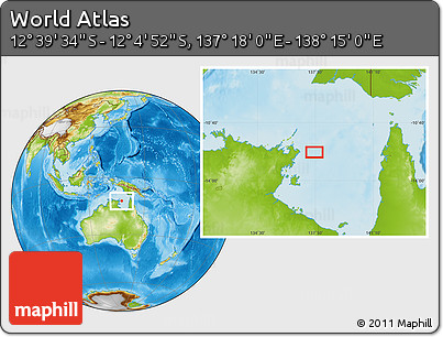 Physical Location Map of the Area around 12° 22' 13" S, 137° 46' 30" E