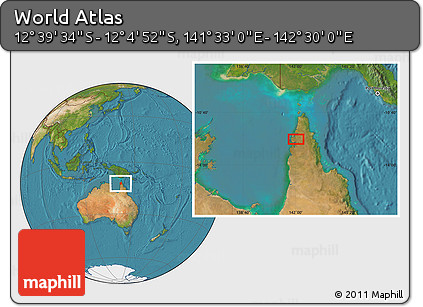 Satellite Location Map of the Area around 12° 22' 13" S, 142° 1' 30" E