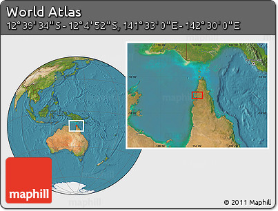 Satellite Location Map of the Area around 12° 22' 13" S, 142° 1' 30" E