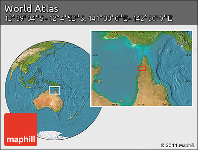 Satellite Location Map of the Area around 12° 22' 13" S, 142° 1' 30" E