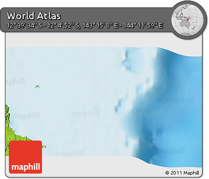 Physical 3D Map of the Area around 12° 22' 13" S, 143° 43' 29" E