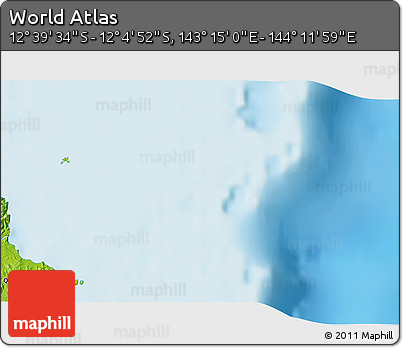 Physical 3D Map of the Area around 12° 22' 13" S, 143° 43' 29" E