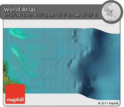 Satellite 3D Map of the Area around 12° 22' 13" S, 143° 43' 29" E