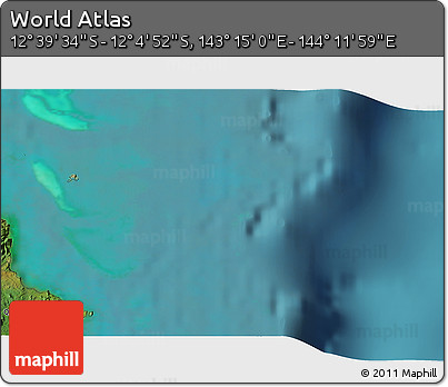 Satellite 3D Map of the Area around 12° 22' 13" S, 143° 43' 29" E
