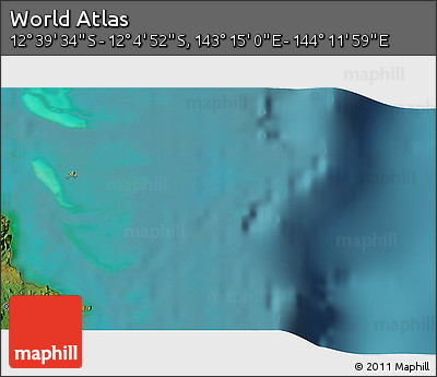 Satellite 3D Map of the Area around 12° 22' 13" S, 143° 43' 29" E
