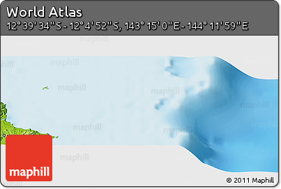 Physical Panoramic Map of the Area around 12° 22' 13" S, 143° 43' 29" E