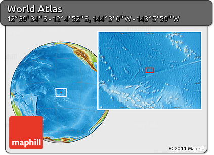 Physical Location Map of the Area around 12° 22' 13" S, 143° 34' 29" W