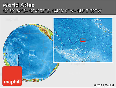 Physical Location Map of the Area around 12° 22' 13" S, 143° 34' 29" W
