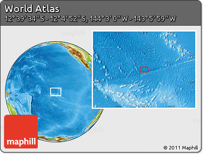 Physical Location Map of the Area around 12° 22' 13" S, 143° 34' 29" W