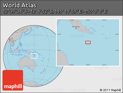 Gray Location Map of the Area around 12° 22' 13" S, 149° 40' 30" E