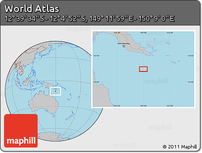 Gray Location Map of the Area around 12° 22' 13" S, 149° 40' 30" E