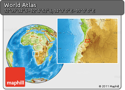 Physical Location Map of the Area around 12° 22' 13" S, 14° 31' 30" E