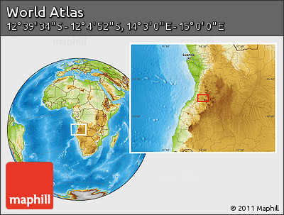 Physical Location Map of the Area around 12° 22' 13" S, 14° 31' 30" E