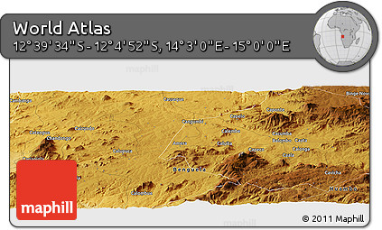 Physical Panoramic Map of the Area around 12° 22' 13" S, 14° 31' 30" E